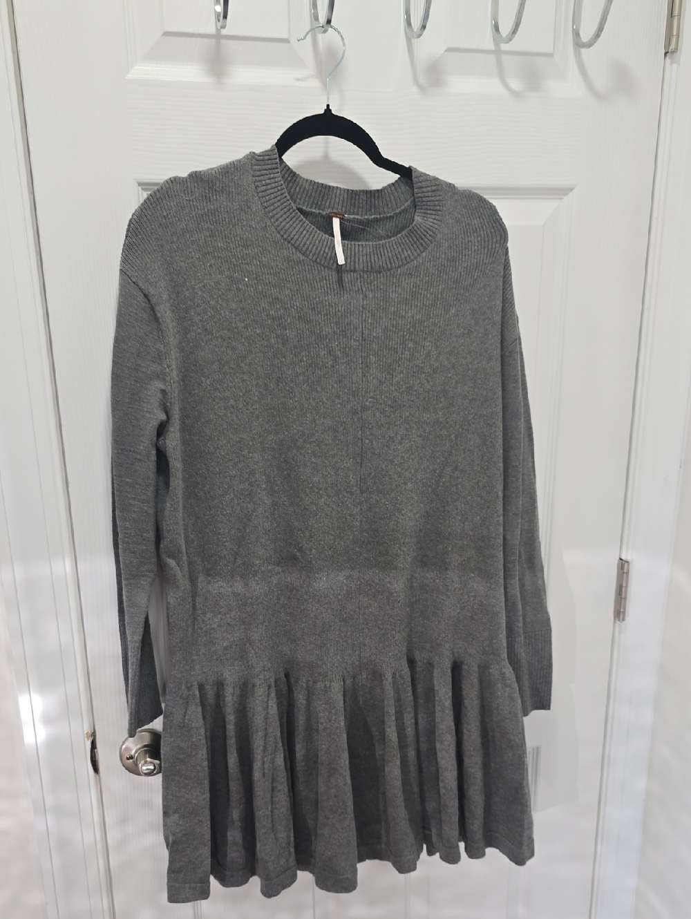 Free People Gray Ruffle-Hem Crewneck Sweater Dress